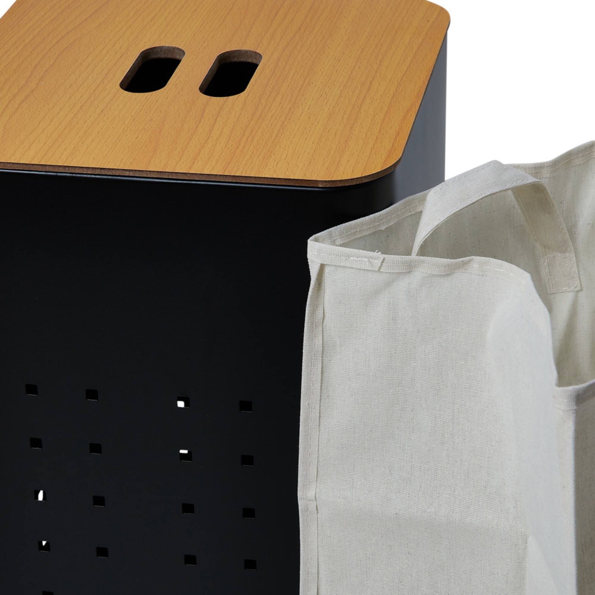 Household Essentials Square Metal Hamper with Wooden Lid